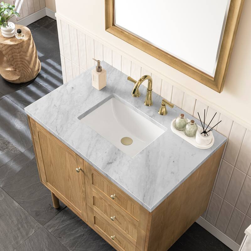 James Martin Vanities Laurent 36" Single Vanity, Light Natural Oak - Carrara Marble