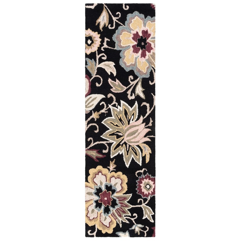 SAFAVIEH Handmade Blossom Katerinka Wool Rug - 2'3" x 8' Runner - Black/Sage