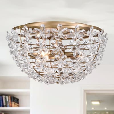 Wiktor 14 Inch Flower Crystal Glam Flush Mount 3-Light