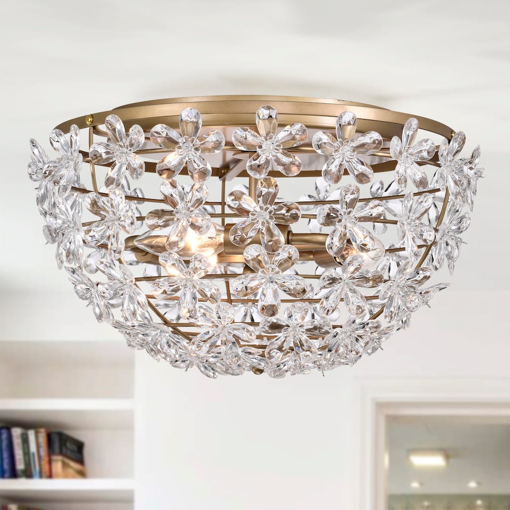 Wiktor 14 Inch Flower Crystal Glam Flush Mount 3-Light