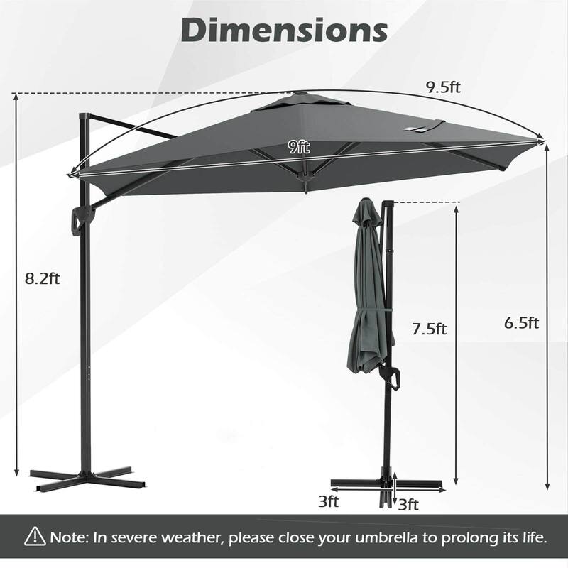Costway 9 FT Cantilever Patio Umbrella Offset Hanging Umbrella with