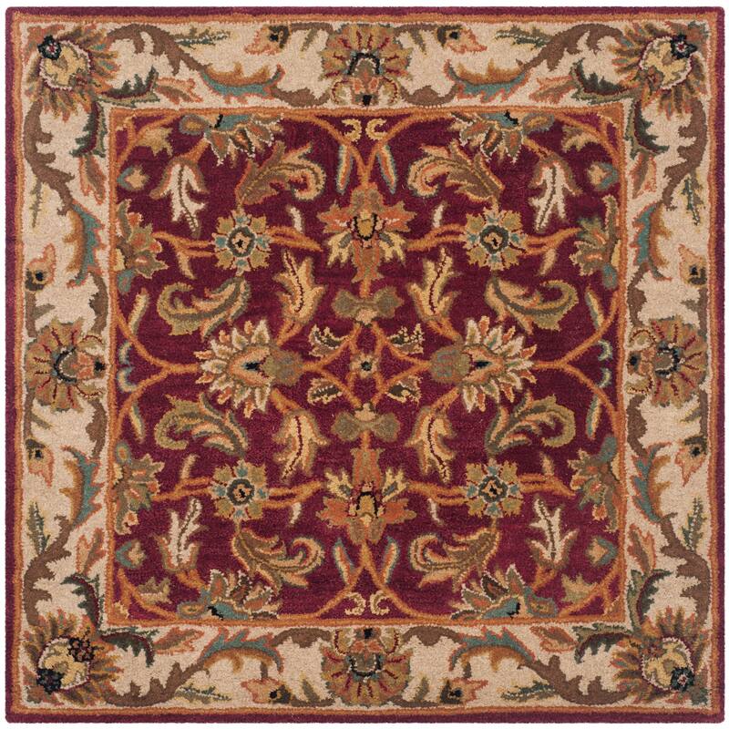 SAFAVIEH Handmade Heritage Sharee Traditional Oriental Wool Rug - 4' x 4' Square - Red/Ivory