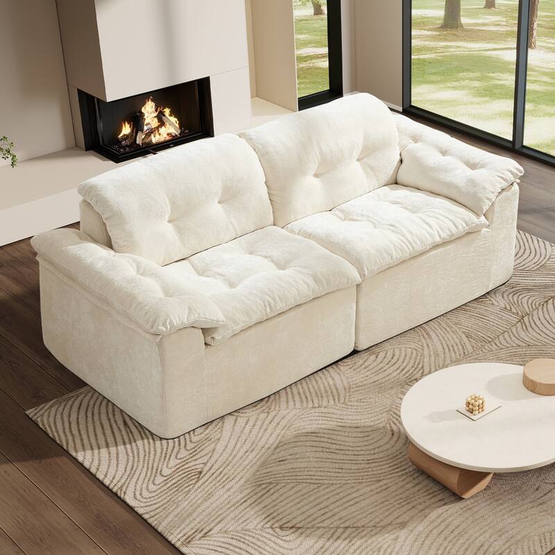 Rossetta Modular Design Cushioned Modular Chenille Fabric Sleeper Loveseat Sofa