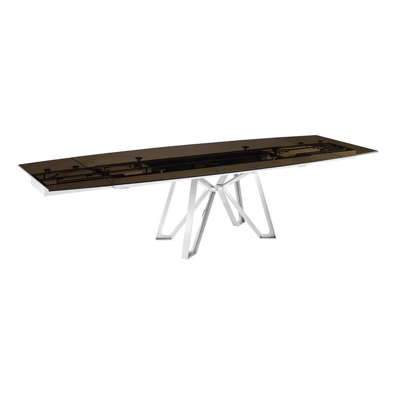 Dcota Manual Dining Table with Brushed Stainless Steel Base and Clear Top