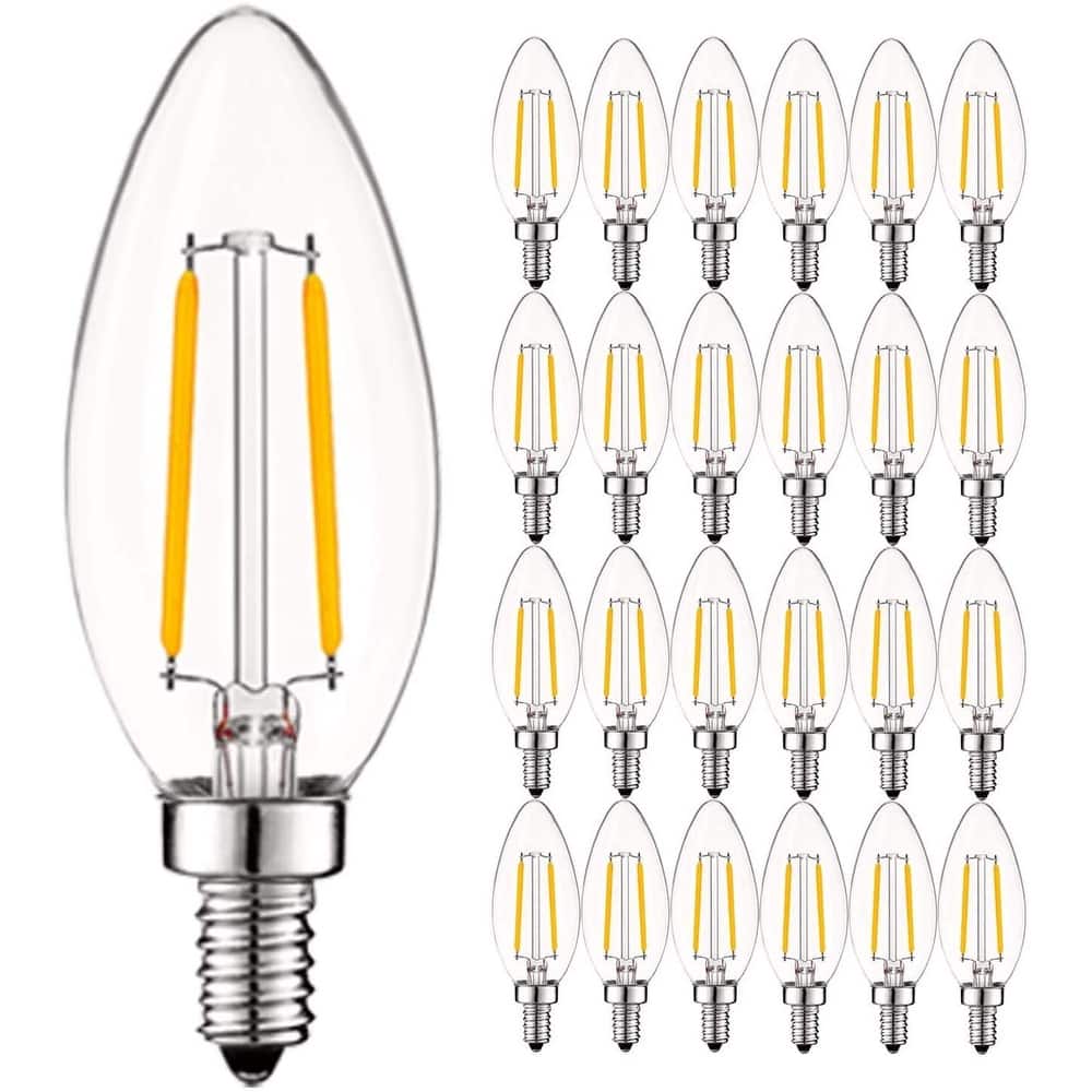 Luxrite 4W Vintage Candelabra LED Bulbs Dimmable, 400 Lumens, 40W Equivalent, Clear Glass, E12 Base (24 Pack)