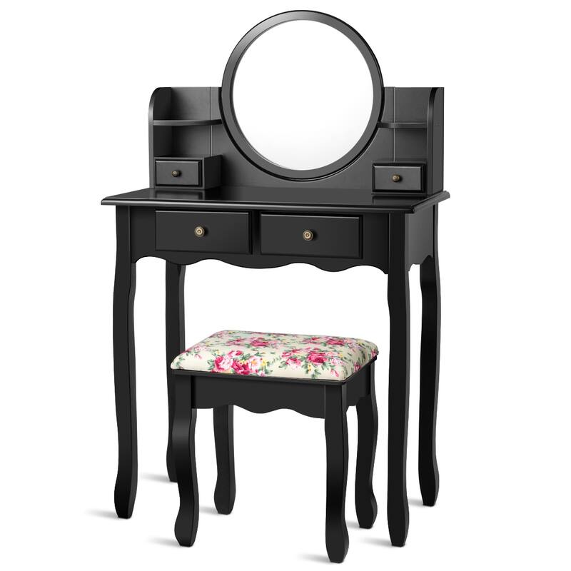 Costway Makeup Vanity Table Drawers Oval Dressing Table Kids Gift
