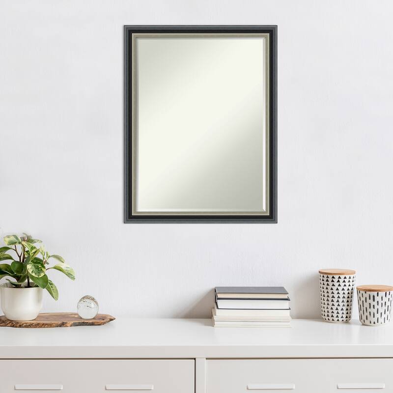 Theo Black Silver Half-Inch-Bevel Wood Framed Wall Mirror - Theo Black Silver - Glass Size 18x24
