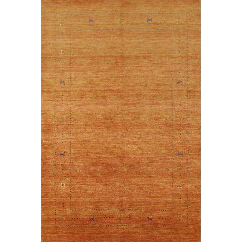 Tribal Orange Gabbeh Indian Area Rug Hand-Knotted Wool Carpet - 5'0" x 7'7"