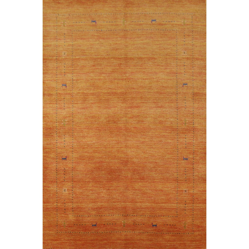 Tribal Orange Gabbeh Indian Area Rug Hand-Knotted Wool Carpet - 5'0" x 7'7"