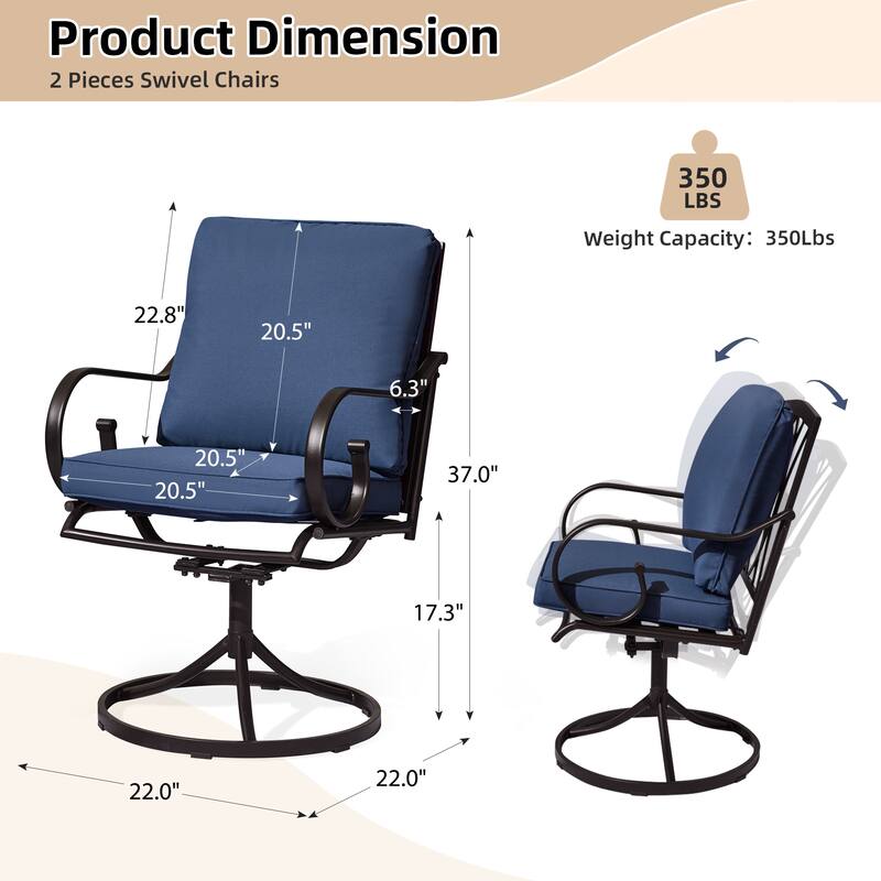 EROMMY Patio Swivel Chairs Set of 2, 360° Rocking Outdoor Dining Chairs with Cushions and Metal Frame