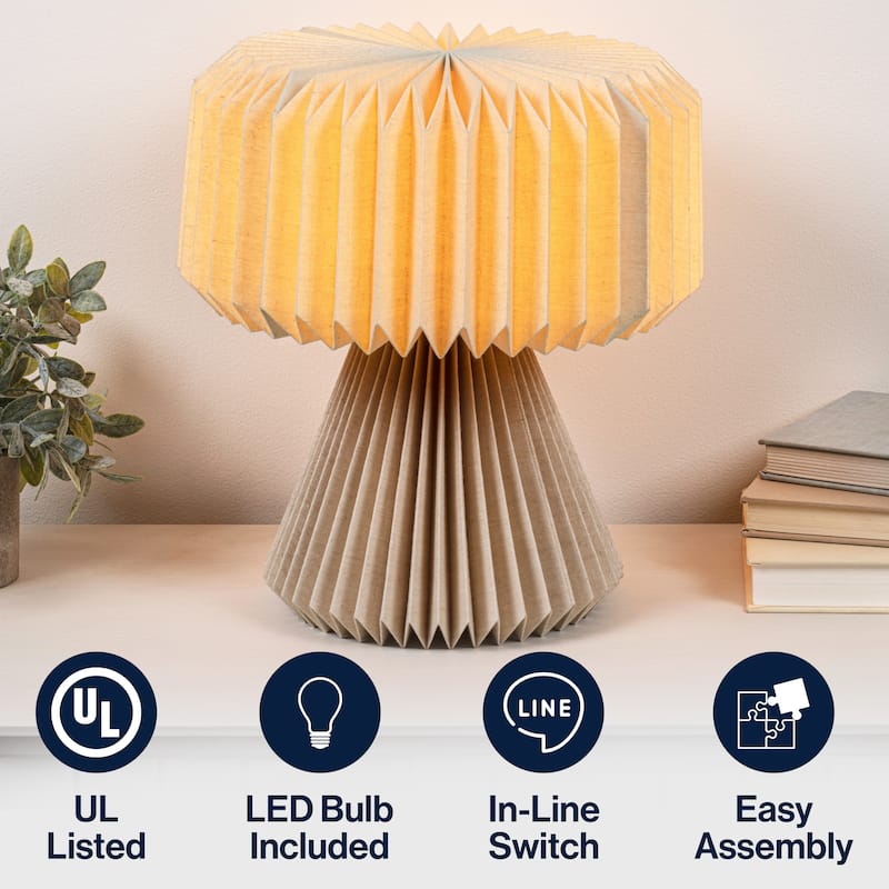 Zelda 12.8" Modern Art Deco Paper Pleated Shade Accent LED Table Lamp