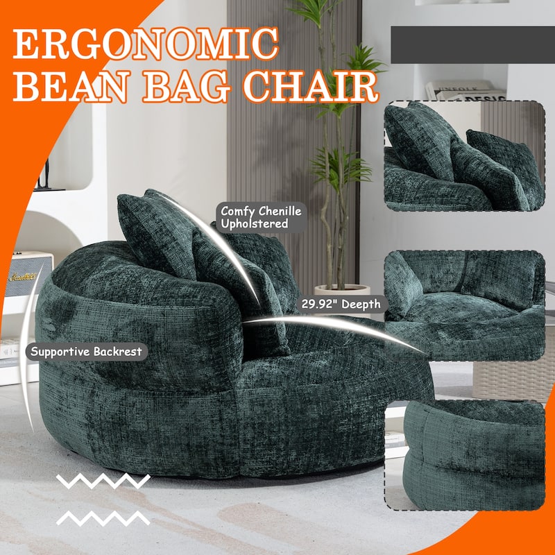HOMEFUN Chenille Upholstered Durable Comfort Lounger High Back Bean Bag Chair