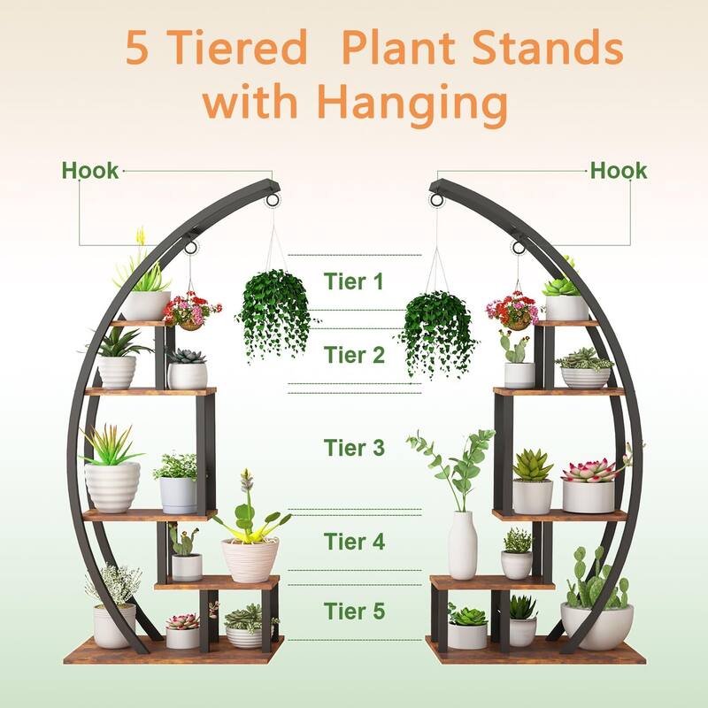 5 Tier Large Plant Stand Indoor, Half Moon Plant Shelf Ladder Flower Pot Stand Rack