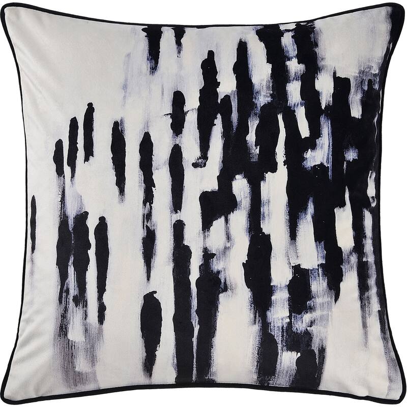 20" White and Black Sweeping Strokes Velvet Square Throw Pillow