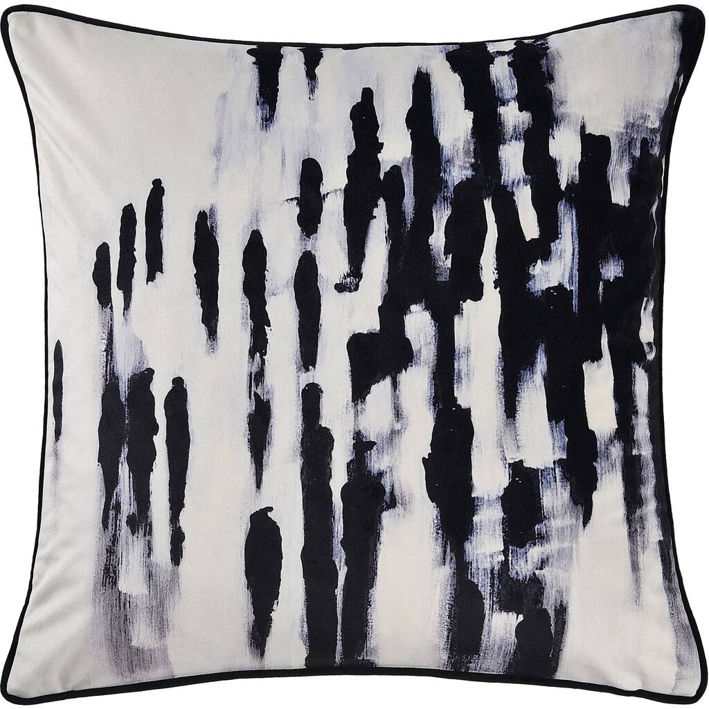 20" White and Black Sweeping Strokes Velvet Square Throw Pillow