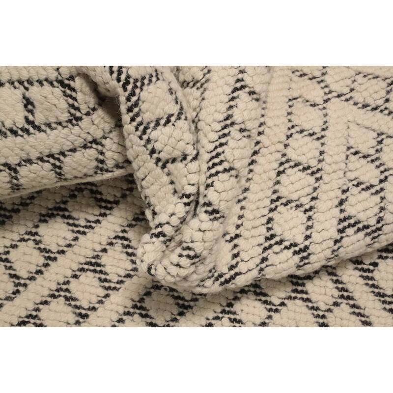 Hand Knotted Oriental 100% Wool Carpet Modern Geometric Beige & Ivories Modern Gotti Design Area Rug - 9' 2'' X 5' 11''