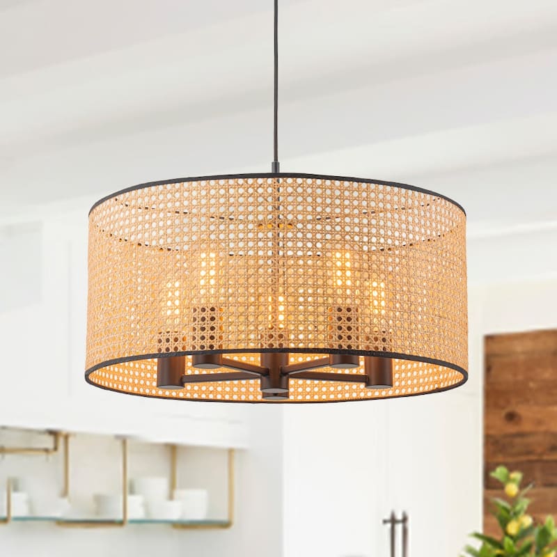 Vintage Natural Handmade Rattan Drum Pendant