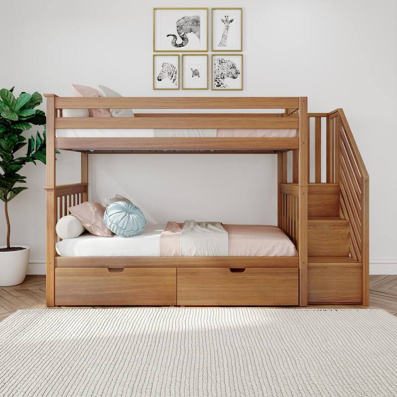Max and Lily Twin over Twin Staircase Bunk Bed with Storage Drawers