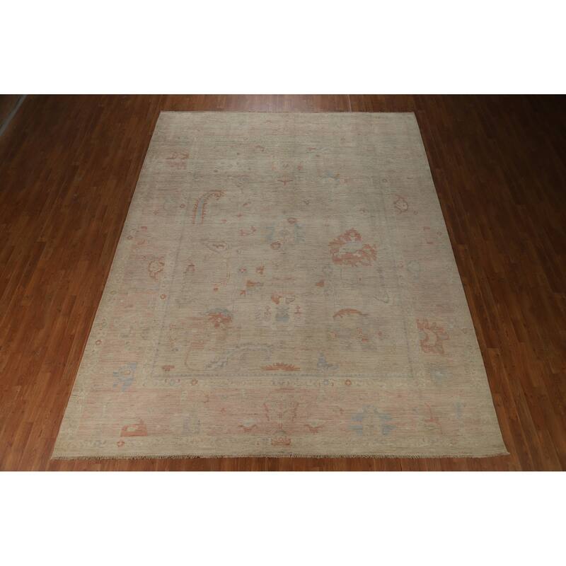 Hand Knotted Oriental 100% Wool Carpet Transitional All-Over Beige & Ivories Oushak Area Rug - 12' 0'' X 9' 2''