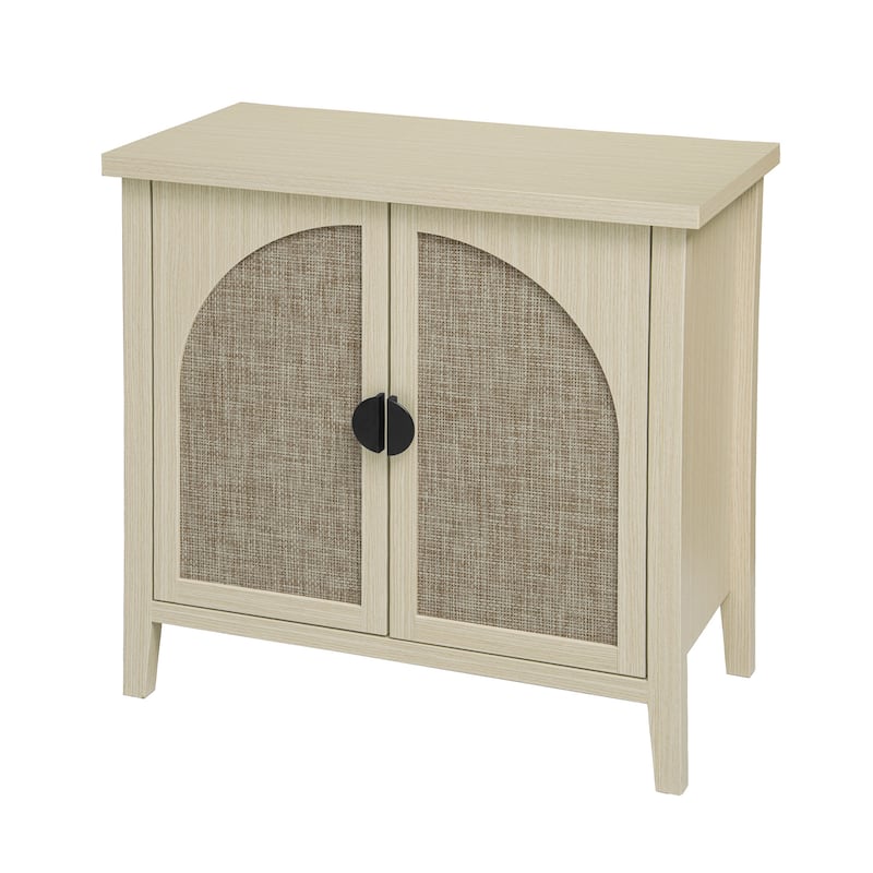 Roomfitters Rattan 2 Door Storage Cabinet, Accent Sideboard Buffet Cabinet with Adjustable Shelves, Natural