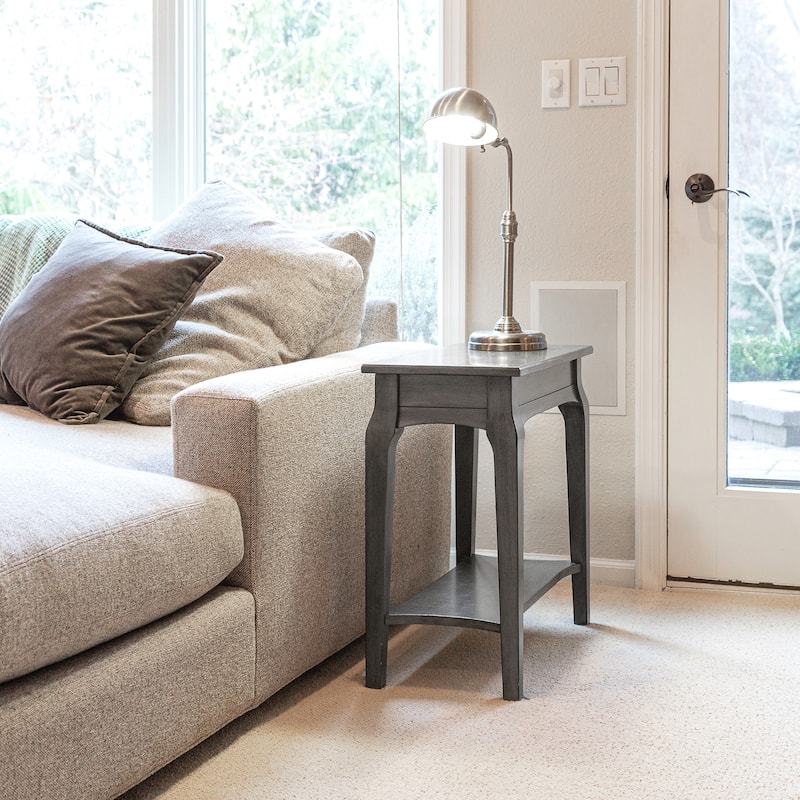 Narrow Chairside Grey Wood Table - Smoke Grey