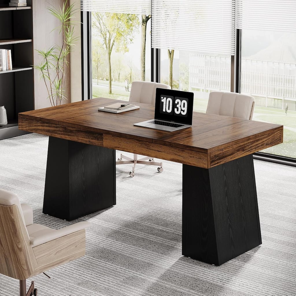 55" Executive Desk, Mid-Century Modern Wood Home Office Desk