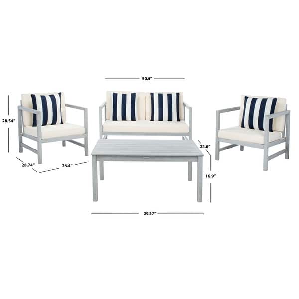 dimension image slide 2 of 4, SAFAVIEH Outdoor Montez 4-piece Conversation Set with Accent Pillows