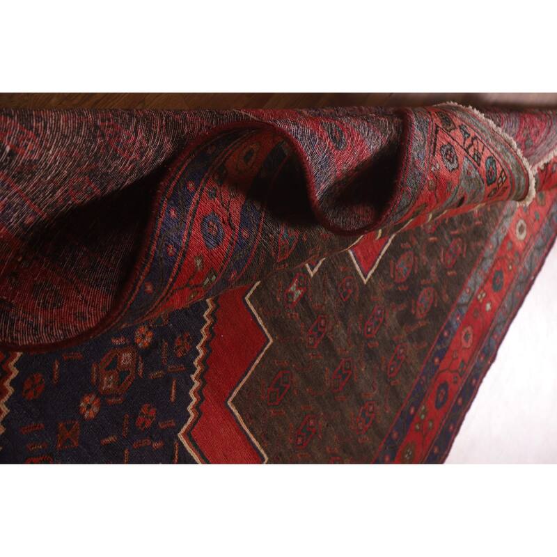 Geometric Hamedan Persian Vintage Area Rug Handmade Wool Carpet - 5'2"x 13'4"