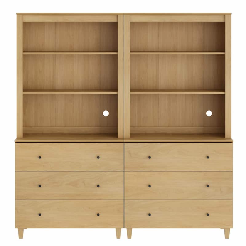 Modern 71" Tall Bookcase with Drawers & Open Shelves for Home Office