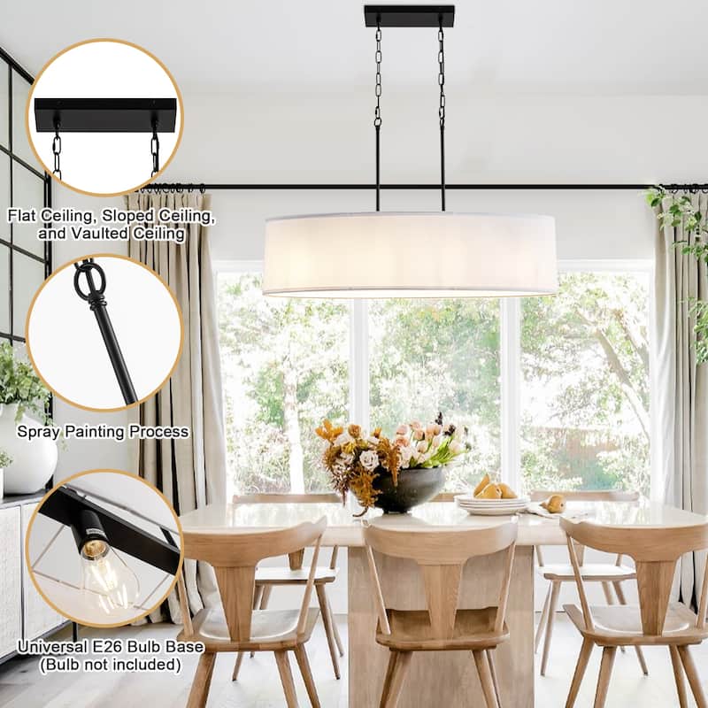 36.02-inch 4-light oval fashionable double chain chandelier with fabric lampshade