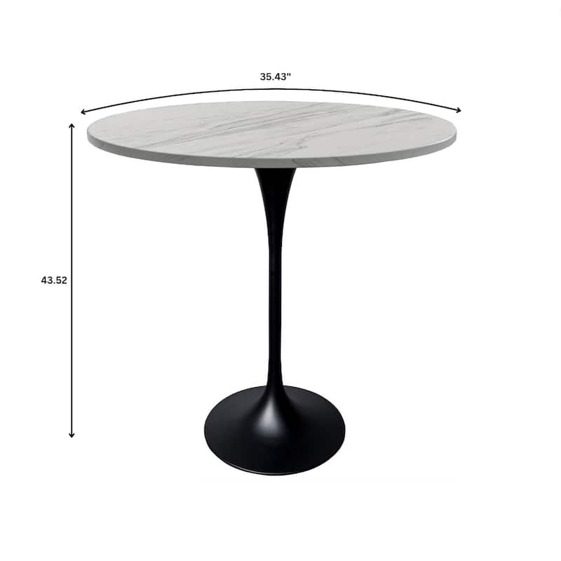 LeisureMod Verve Round Bar Dining Table with White Resin TableTop and Black Steel Base for Kitchen & Dining Room