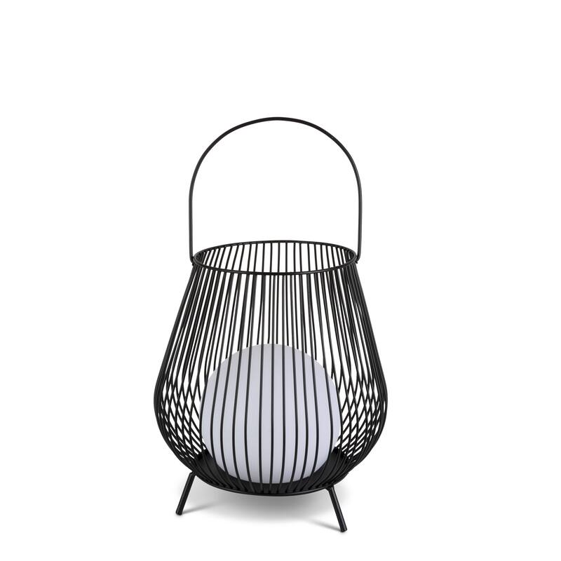 9.65 in H Metal Wire Lantern with Solar Ball and Handle