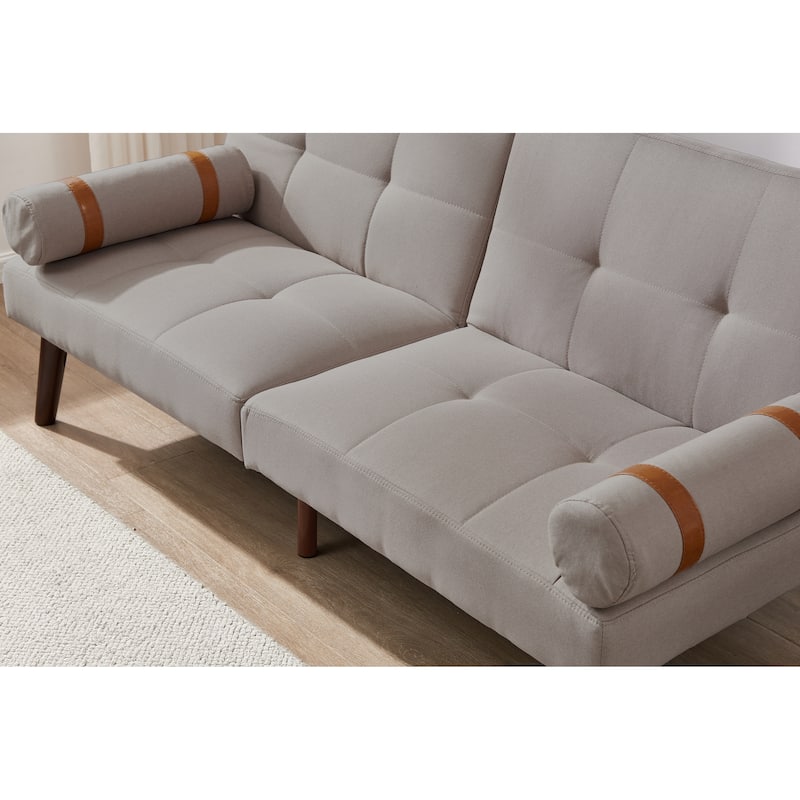 Convertible Sofa Bed Futon with Solid Wood Legs Linen Fabric