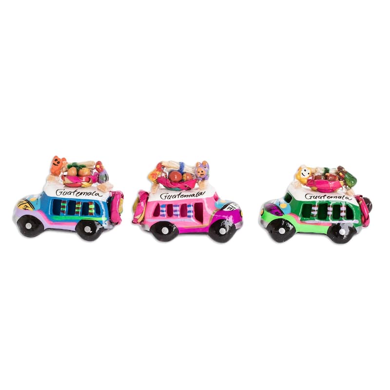 Novica Handmade Assorted Old-Time Buses Ceramic Magnets (Set Of 3)