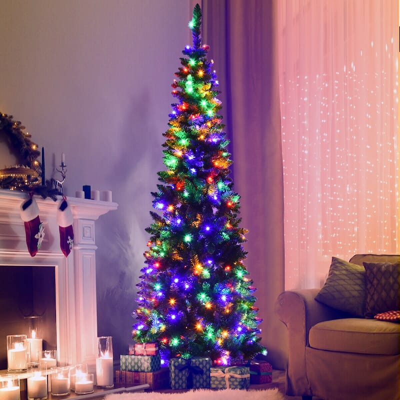 Slim Prelit Christmas Tree with LED Lights Ideal for Narrow Spaces