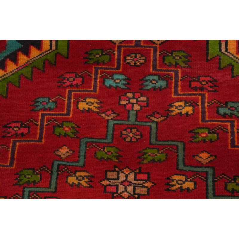 Hand Knotted Oriental 100% Wool Carpet Traditional Geometric Red Heriz Runner Rug - 10' 3'' X 3' 5''