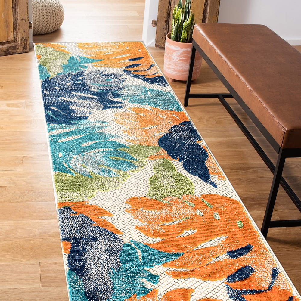Arles Palm Floral Leaves Indoor/Outdoor Area Rug