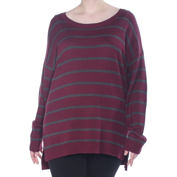 ARIZONA Womens Maroon Striped Long Sleeve Jewel Neck Sweater Size 1X