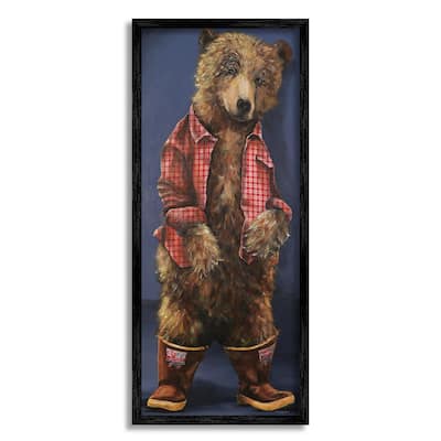 Stupell Forest Brown Bear Rainboots Flannel Shirt Rustic Animal Framed Wall Art