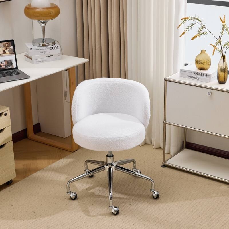 Teddy Swivel Chair Adjustable Rolling Office Desk Chair with Wheels and Support for Living Room - N/A