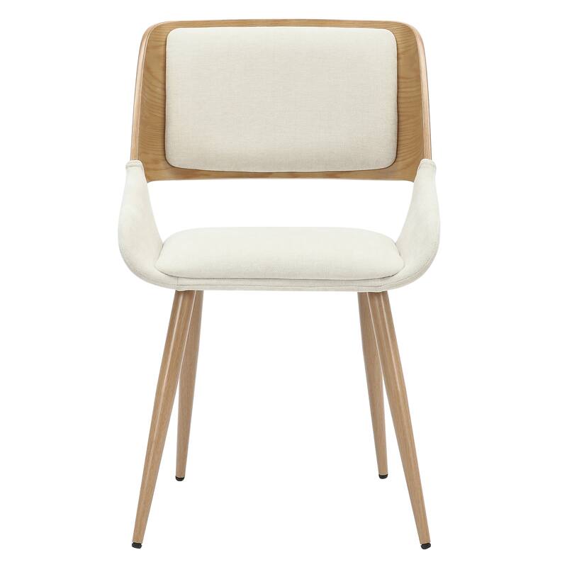 Mid-Century Modern Fabric, Metal and Wood Dining Chair, Set of 2 - Beige and Natural