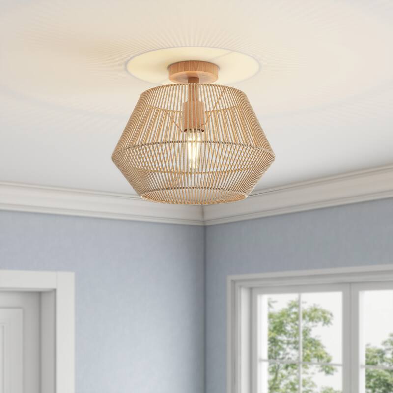 Bohemian Natural Drum Rattan Hanging Pendant Light