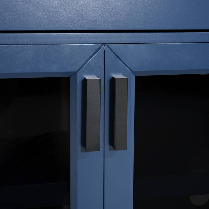 Roomfitters 67 Inch TV Stand with Glass Doors and Storage Drawers, Modern Entertainment Console with Adjustable Shelves