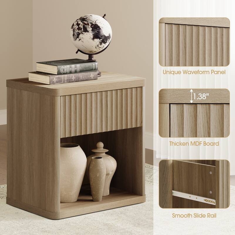 SICOTAS Nightstand with 1 Drawer and Open Storage