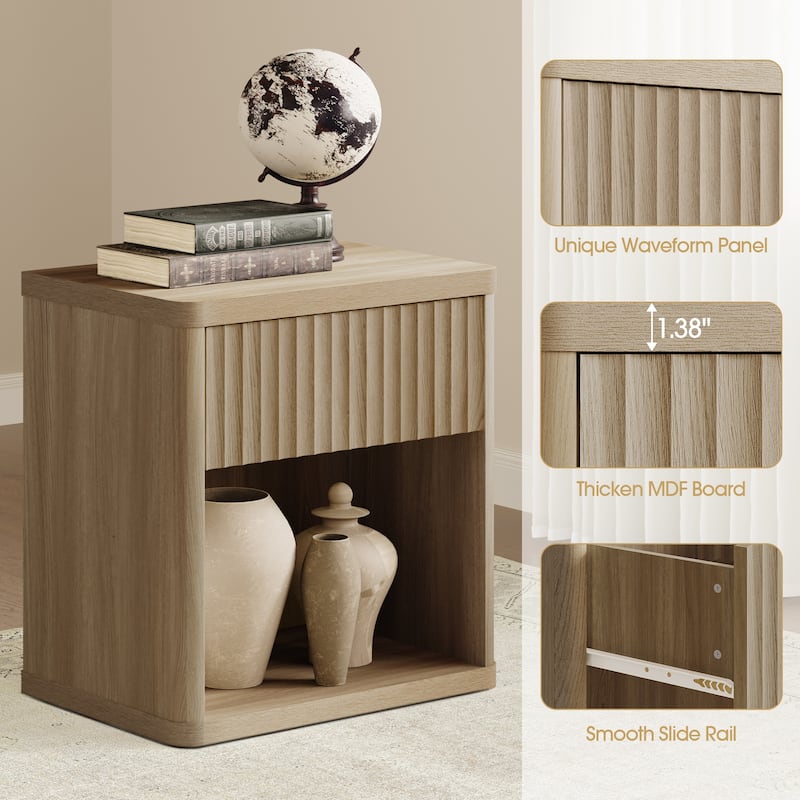 SICOTAS Set of 2 Nightstand with 1 Drawer and Open Storage