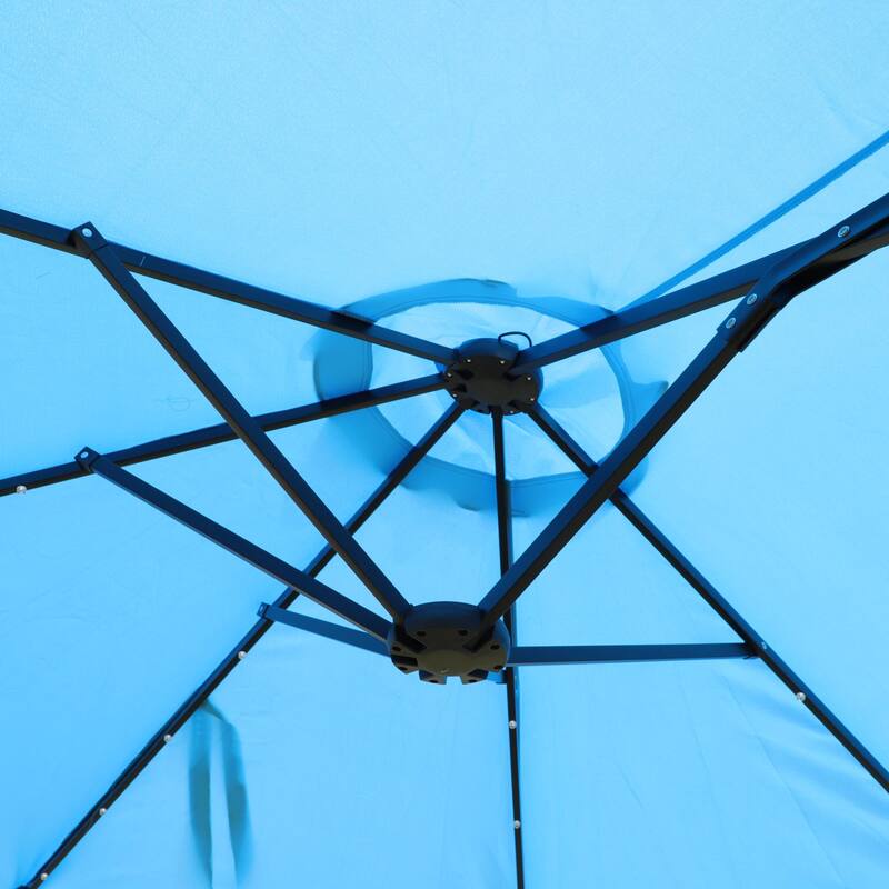 Large Double Sided Rectangular Outdoor Double Terrace Market Umbrella with Lights and Base