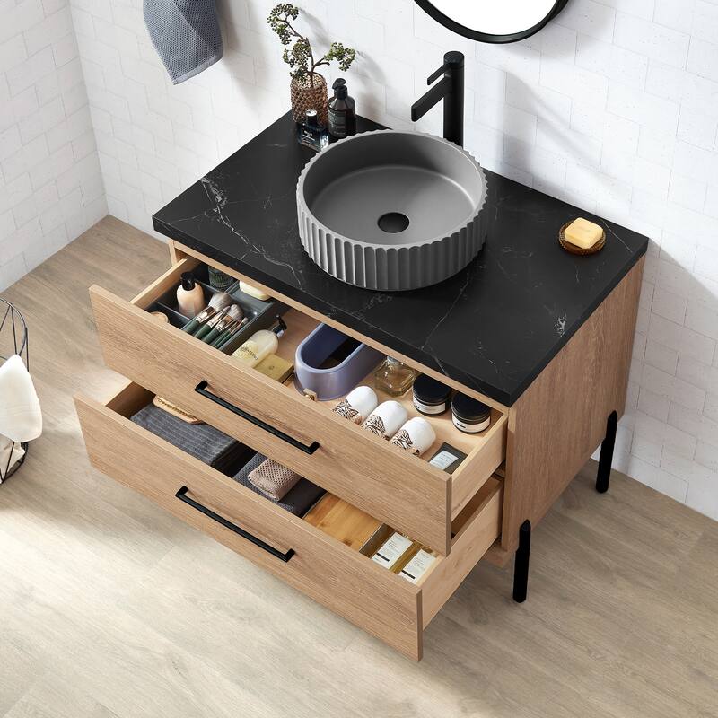 Trento Bath Vanity, Sintered Stone Top with Concrete Sink without Mirror