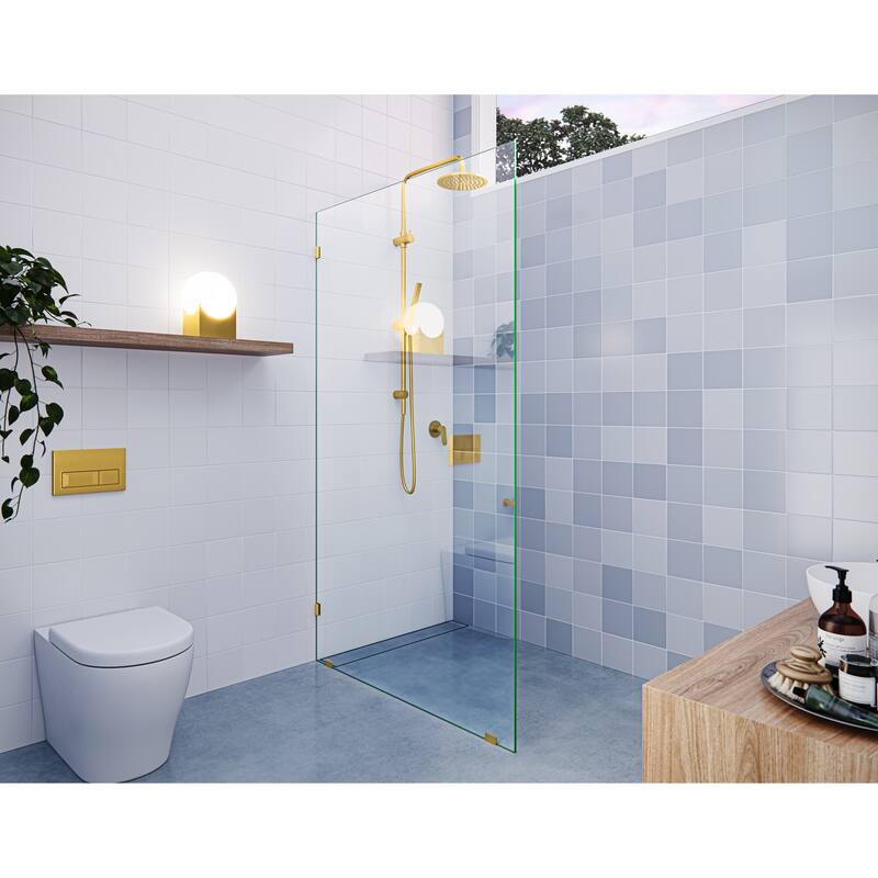 Glass Warehouse 78" x 41" Frameless Shower Door - Single Fixed Panel - Satin Brass