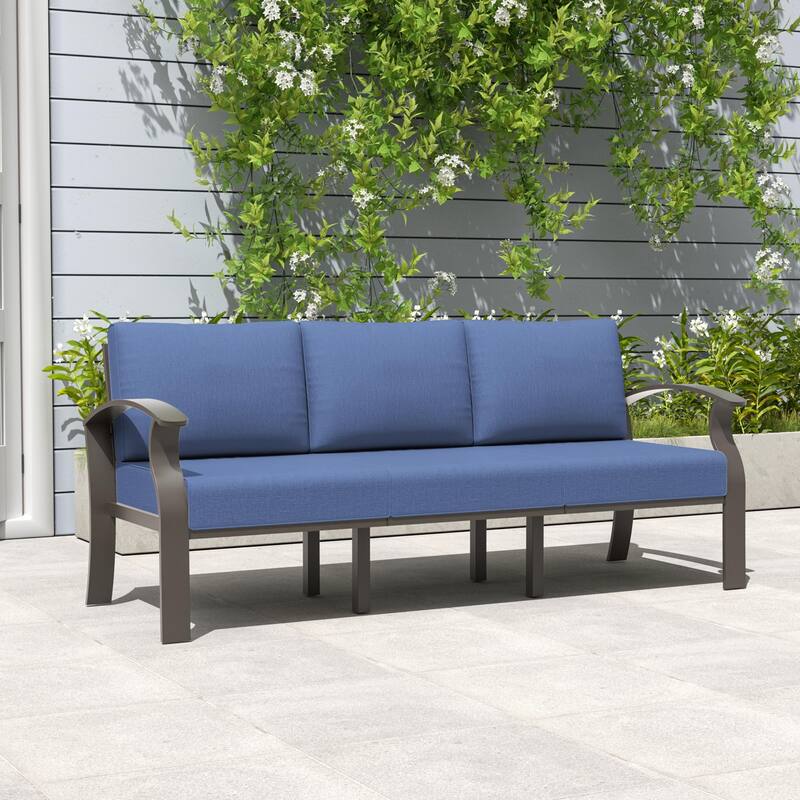 Outdoor Aluminum Couch Settee with Navyblue Cushions