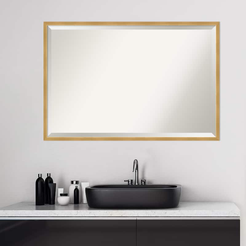 Beveled Wood Bathroom Wall Mirror - Svelte Polished Gold Frame